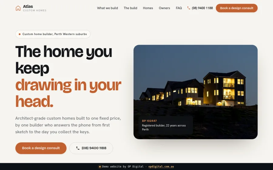 Atlas Custom Homes, a demo custom homes website template