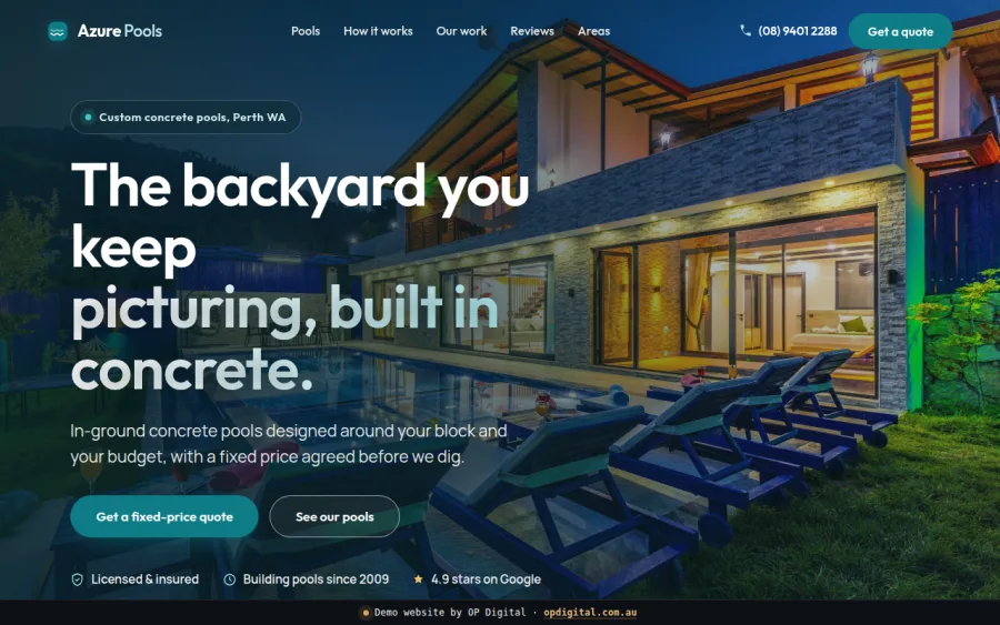 Azure Pools, a demo pool builder website template
