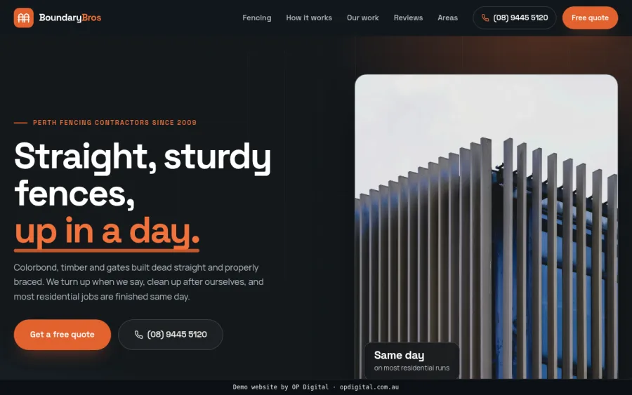 Boundary Bros Fencing, a demo fencing website template