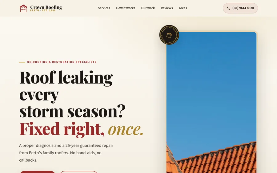 Crown Roofing, a demo roofer website template