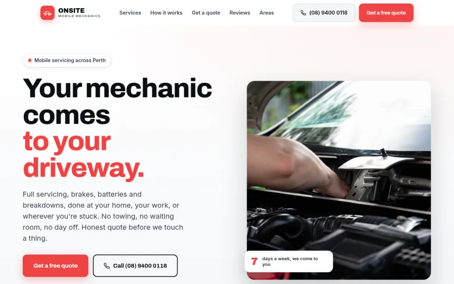 Onsite Mobile Mechanics, a demo mechanic website template