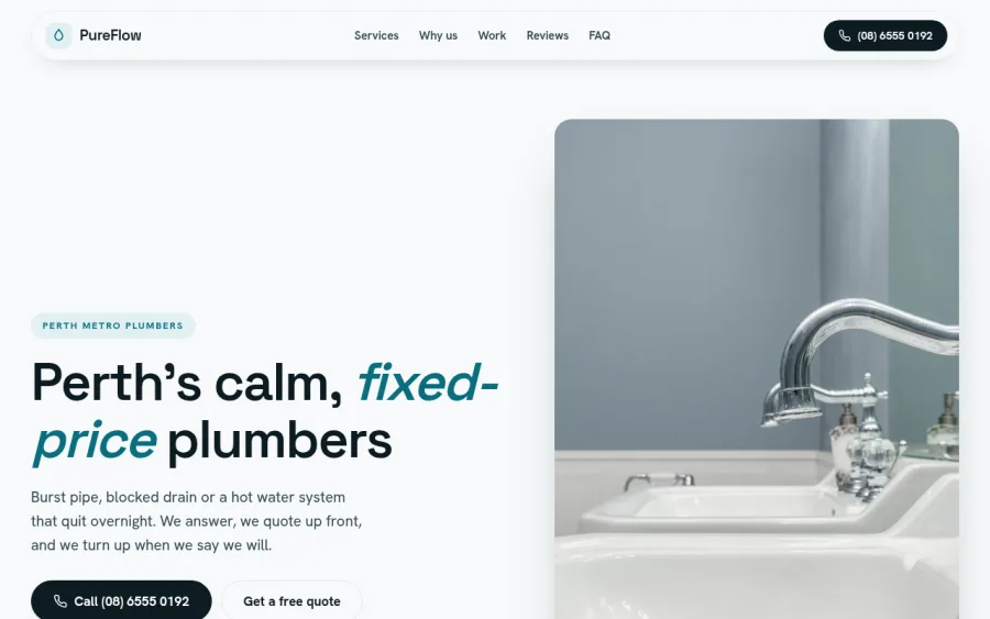 Pureflow Plumbing, a demo plumber website template