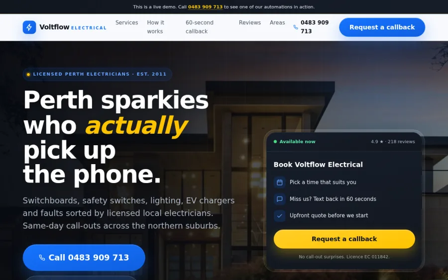 Voltflow Electrical, a demo electrician website template