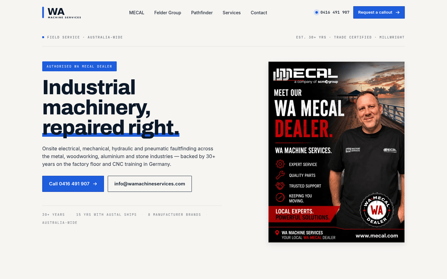 WA Machine Services website